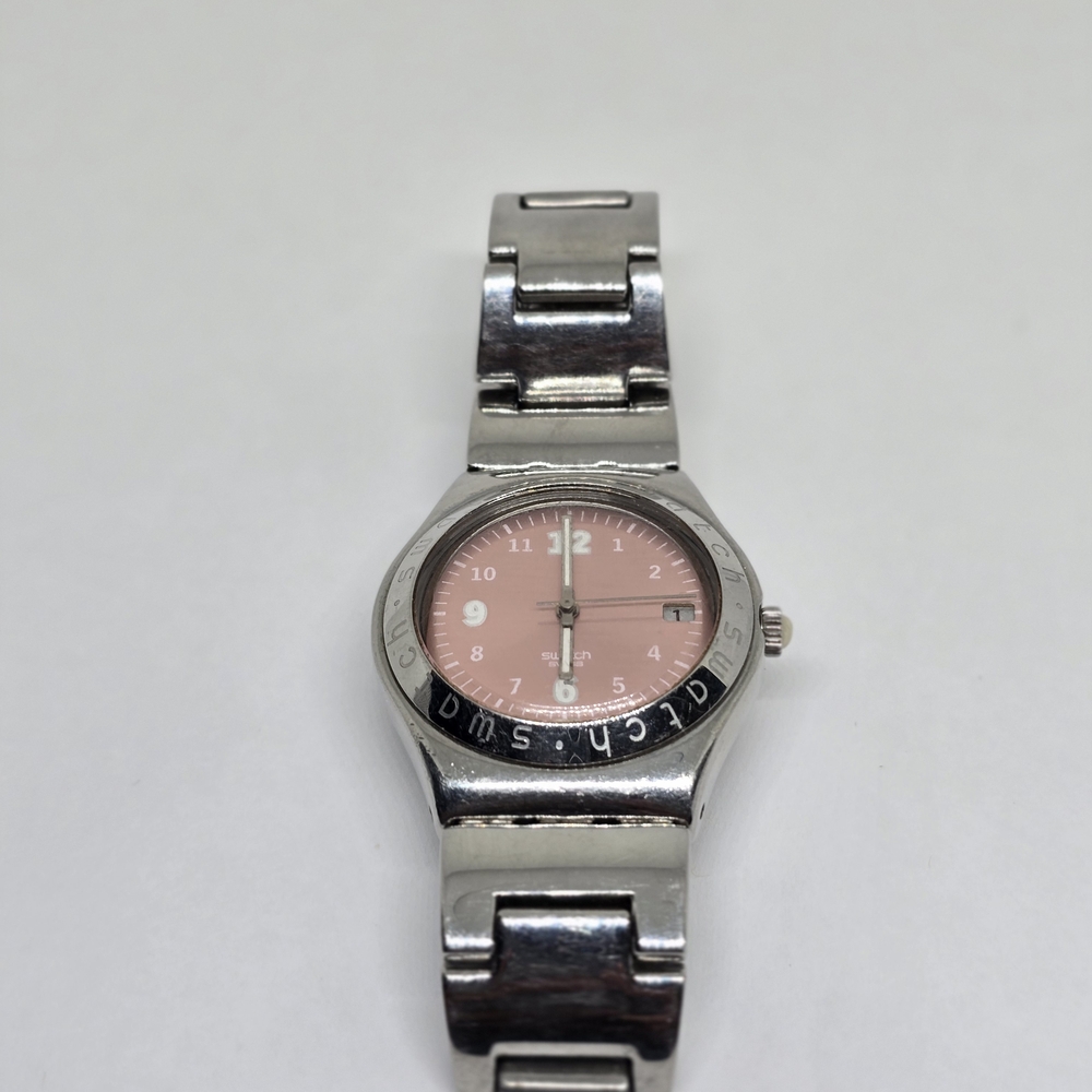 Swatch Silver and Pink Stainless Steel Watch